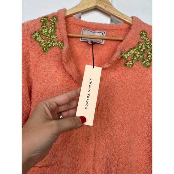 NWT Lingua Franca Nala Beaded Boucle-Knit Button-Down Cardigan Size: Large - Picture 5 of 12